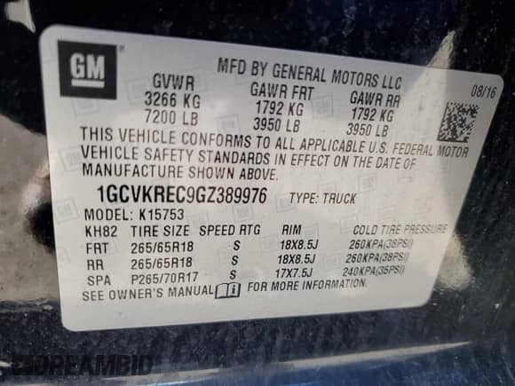 2016 Chevrolet Silverado 1500 LT с VIN 1GCVKREC9GZ389976, выставлен на аукционе Copart как лот 85265485 с пробегом 52 596 миль миль и Списание • Salvage title. История ставок и продаж доступна на DreamBid. Изображение 12.