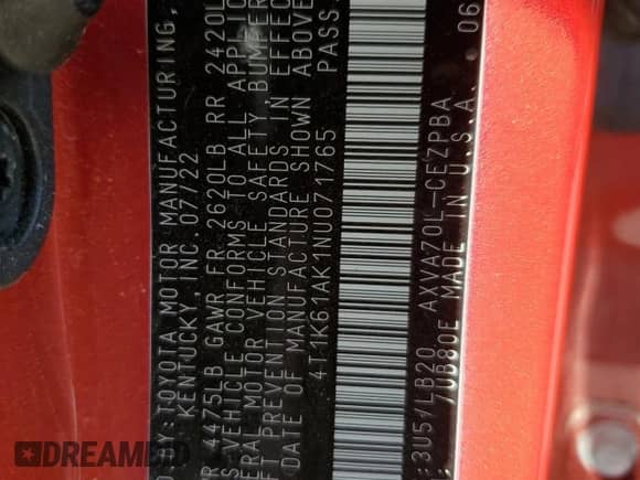 2022 Toyota Camry XSE with VIN 4T1K61AK1NU071765, listed as a Copart auction lot 78432024 with 12,038 mi miles and Salvage title. Bid and sale history available at DreamBid. Image 12.