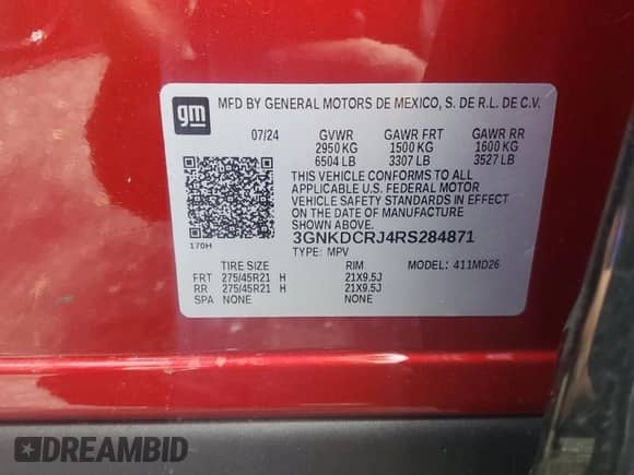 2024 Chevrolet Blazer EV eAWD RS z VIN 3GNKDCRJ4RS284871, wystawiony jako Copart lot #61724825 z przebiegiem 5 638 mil mil oraz Szkoda całkowita • Salvage title. Historia ofert i sprzedaży dostępna na DreamBid. Obrazek 13.