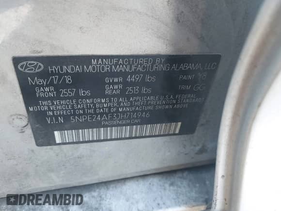 2018 Hyundai Sonata SE with VIN 5NPE24AF3JH714946, listed as a IAAI auction lot 43322888 with 135,384 mi miles and . Bid and sale history available at DreamBid. Image 9.