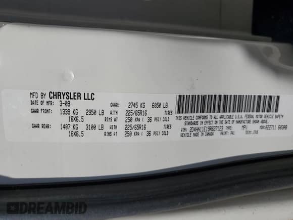 2009 Dodge Grand Caravan Cargo with VIN 2D4HN11E19R627123, listed as a Copart auction lot 51908535 with 254,195 mi miles and Salvage title. Bid and sale history available at DreamBid. Image 15.