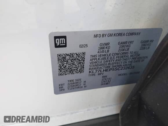2025 Chevrolet Trax LT с VIN KL77LHEP5SC232635, выставлен на аукционе IAAI как лот 43320266 с пробегом 8 862 миль миль и . История ставок и продаж доступна на DreamBid. Изображение 9.