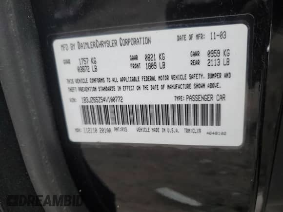 2004 Dodge Viper SRT-10 with VIN 1B3JZ65Z54V100772, listed as a Copart auction lot 43681035 with 33,305 mi miles and Salvage title. Bid and sale history available at DreamBid. Image 13.