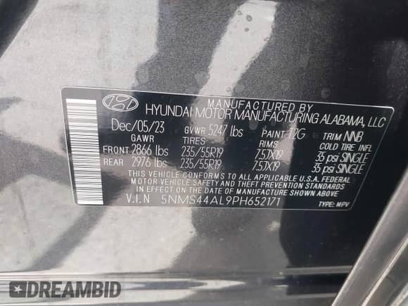 2023 Hyundai Santa Fe Limited z VIN 5NMS44AL9PH652171, wystawiony jako IAAI lot #43012448 z przebiegiem 15 345 mil mil oraz . Historia ofert i sprzedaży dostępna na DreamBid. Obrazek 9.