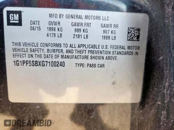 2016 Chevrolet Cruze LT z VIN 1G1PF5SBXG7100240, wystawiony jako Copart lot #80127405 z przebiegiem 133 540 mil mil oraz Czysty tytuł • Clean title. Historia ofert i sprzedaży dostępna na DreamBid. Obrazek 12.