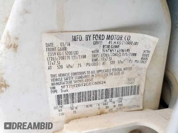 2016 Ford F-250 Lariat с VIN 1FT7W2BT2GEC60624, выставлен на аукционе Copart как лот 72031725 с пробегом 188 143 миль миль и Чистый • Clean title. История ставок и продаж доступна на DreamBid. Изображение 12.