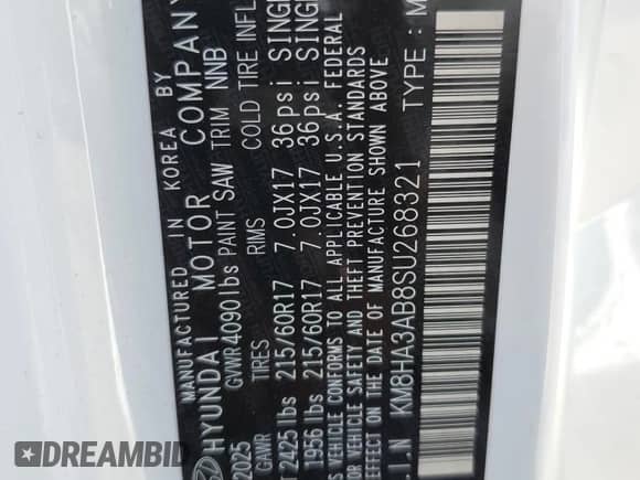 2025 Hyundai Kona SE с VIN KM8HA3AB8SU268321, выставлен на аукционе Copart как лот 69278575 с пробегом 7 257 миль миль и Списание • Salvage title. История ставок и продаж доступна на DreamBid. Изображение 13.
