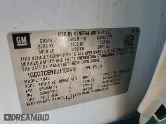 2018 Chevrolet Colorado 4WD LT with VIN 1GCGTCEN0J1182418, listed as a Copart auction lot 80310485 with 289,371 mi miles and Salvage title. Bid and sale history available at DreamBid. Image 13.
