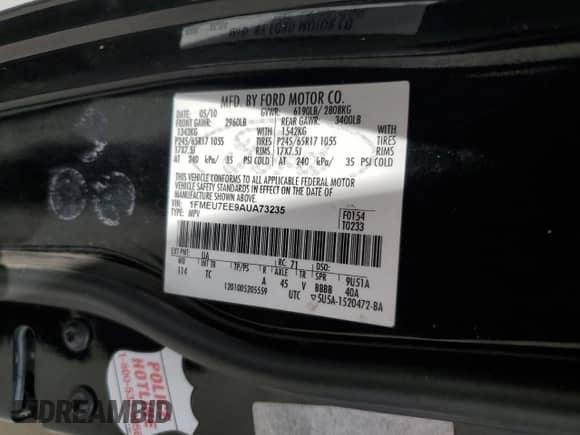 2010 Ford Explorer Eddie Bauer с VIN 1FMEU7EE9AUA73235, выставлен на аукционе Copart как лот 68172354 с пробегом 174 542 миль миль и Списание • Salvage title. История ставок и продаж доступна на DreamBid. Изображение 14.