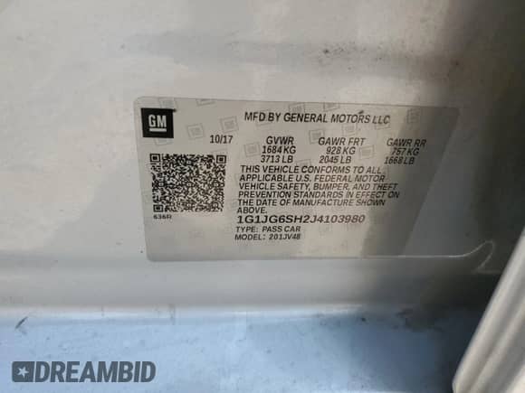 2018 Chevrolet Sonic LT z VIN 1G1JG6SH2J4103980, wystawiony jako Copart lot #59359705 z przebiegiem 103 308 mil mil oraz Szkoda całkowita • Salvage title. Historia ofert i sprzedaży dostępna na DreamBid. Obrazek 12.