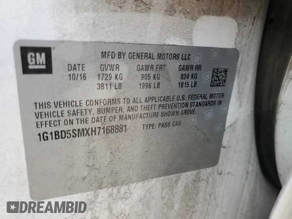 2017 Chevrolet Cruze LT z VIN 1G1BD5SMXH7168881, wystawiony jako Copart lot #68350605 z przebiegiem 76 139 mil mil oraz Szkoda całkowita • Salvage title. Historia ofert i sprzedaży dostępna na DreamBid. Obrazek 13.