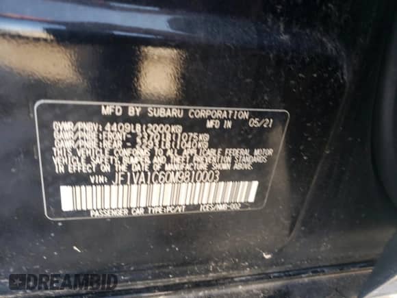 2021 Subaru WRX Premium с VIN JF1VA1C60M9810003, выставлен на аукционе Copart как лот 71735755 с пробегом 47 386 миль миль и Списание • Salvage title. История ставок и продаж доступна на DreamBid. Изображение 12.