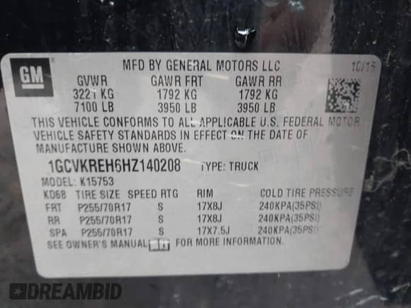 2017 Chevrolet Silverado 1500 LT with VIN 1GCVKREH6HZ140208, listed as a IAAI auction lot 42000684 with 174,989 mi miles and . Bid and sale history available at DreamBid. Image 9.