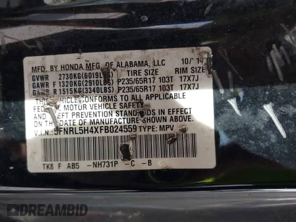 2015 Honda Odyssey EX с VIN 5FNRL5H4XFB024559, выставлен на аукционе IAAI как лот 43284628 с пробегом 270 135 миль миль и . История ставок и продаж доступна на DreamBid. Изображение 9.