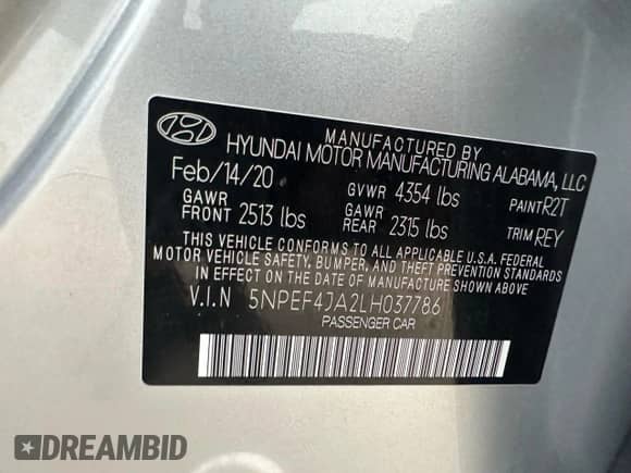 2020 Hyundai Sonata SEL with VIN 5NPEF4JA2LH037786, listed as a Copart auction lot 85405535 with 64,844 mi miles and Clean title. Bid and sale history available at DreamBid. Image 10.