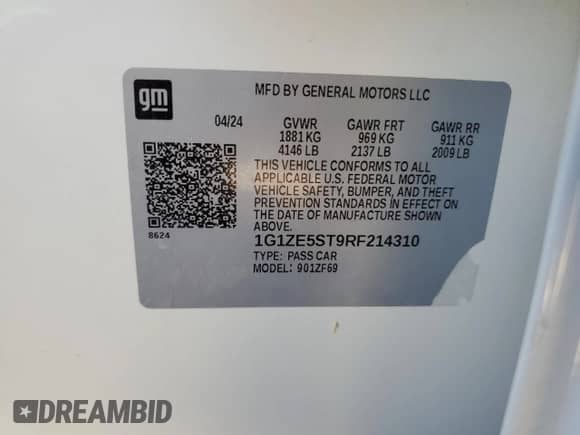 2024 Chevrolet Malibu LT с VIN 1G1ZE5ST9RF214310, выставлен на аукционе Copart как лот 67299925 с пробегом 13 275 миль миль и Списание • Salvage title. История ставок и продаж доступна на DreamBid. Изображение 13.