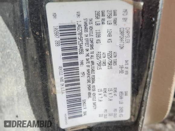 1993 Jeep Grand Cherokee Limited z VIN 1J4GZ78Y5PC544956, wystawiony jako Copart lot #84659285 z przebiegiem 153 945 mil mil oraz Szkoda całkowita • Salvage title. Historia ofert i sprzedaży dostępna na DreamBid. Obrazek 13.