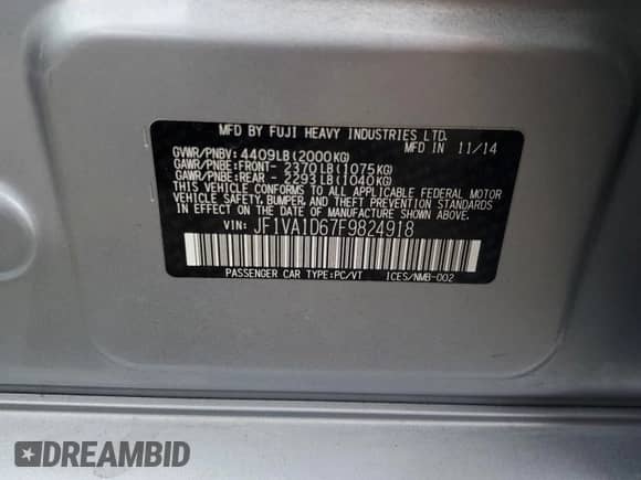 2015 Subaru WRX Premium with VIN JF1VA1D67F9824918, listed as a Copart auction lot 80584445 with 53,299 mi miles and Salvage title. Bid and sale history available at DreamBid. Image 13.