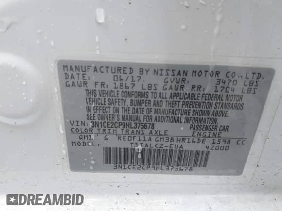 2017 Nissan Note SV с VIN 3N1CE2CP9HL375678, выставлен на аукционе IAAI как лот 42489136 с пробегом 94 142 миль миль и . История ставок и продаж доступна на DreamBid. Изображение 9.