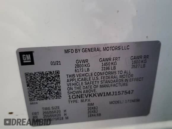 2021 Chevrolet Traverse Premier с VIN 1GNEVKKW1MJ157547, выставлен на аукционе Copart как лот 71213555 с пробегом 149 832 миль миль и Списание • Salvage title. История ставок и продаж доступна на DreamBid. Изображение 13.