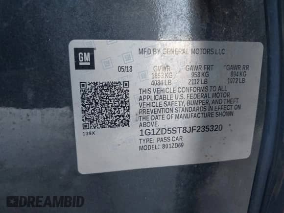 2018 Chevrolet Malibu LT с VIN 1G1ZD5ST8JF235320, выставлен на аукционе IAAI как лот 43482165 с пробегом 69 975 миль миль и . История ставок и продаж доступна на DreamBid. Изображение 9.