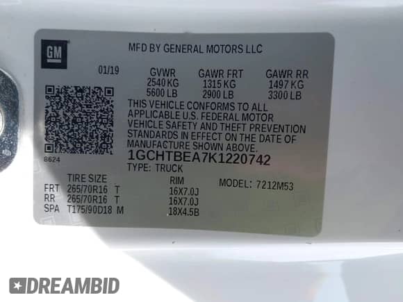 2019 Chevrolet Colorado 4WD Work Truck с VIN 1GCHTBEA7K1220742, выставлен на аукционе IAAI как лот 41930190 с пробегом 110 619 миль миль и . История ставок и продаж доступна на DreamBid. Изображение 9.