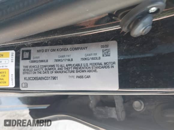 2022 Chevrolet Spark 1LT с VIN KL8CD6SA6NC017961, выставлен на аукционе IAAI как лот 42483793 с пробегом 63 291 миль миль и . История ставок и продаж доступна на DreamBid. Изображение 9.