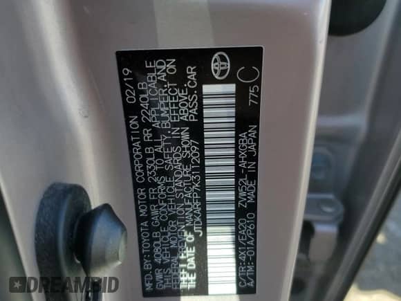 2019 Toyota Prius Plus with VIN JTDKARFP7K3112097, listed as a Copart auction lot 71194325 with 62,320 mi miles and Salvage title. Bid and sale history available at DreamBid. Image 13.