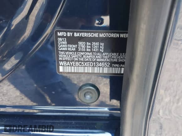 2014 BMW 7 Series ALPINA B7 with VIN WBAYE8C5XED134652, listed as a IAAI auction lot 42713710 with 81,956 mi miles and . Bid and sale history available at DreamBid. Image 9.