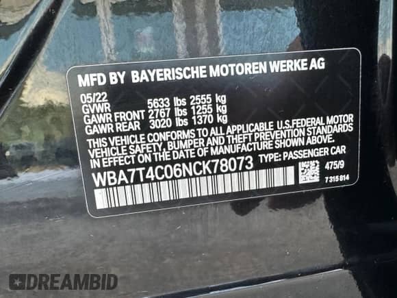 2022 BMW 7 Series 740i xDrive с VIN WBA7T4C06NCK78073, выставлен на аукционе Copart как лот 65654265 с пробегом 104 432 миль миль и Чистый • Clean title. История ставок и продаж доступна на DreamBid. Изображение 10.