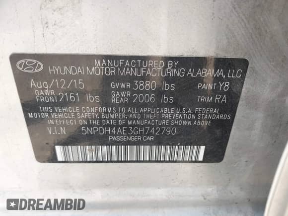 2016 Hyundai Elantra SE with VIN 5NPDH4AE3GH742790, listed as a IAAI auction lot 42596066 with 116,845 mi miles and . Bid and sale history available at DreamBid. Image 9.