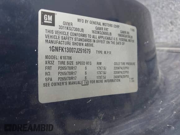 2007 Chevrolet Tahoe LTZ z VIN 1GNFK13007J291679, wystawiony jako IAAI lot #42713883 z przebiegiem 222 167 mil mil oraz . Historia ofert i sprzedaży dostępna na DreamBid. Obrazek 9.