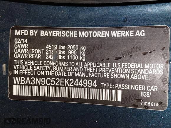 2014 BMW 4 Series 428i xDrive с VIN WBA3N9C52EK244994, выставлен на аукционе IAAI как лот 43493438 с пробегом 176 046 миль миль и . История ставок и продаж доступна на DreamBid. Изображение 9.