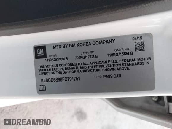2015 Chevrolet Spark LT с VIN KL8CD6S98FC791751, выставлен на аукционе IAAI как лот 43526342 с пробегом 16 084 миль миль и . История ставок и продаж доступна на DreamBid. Изображение 9.