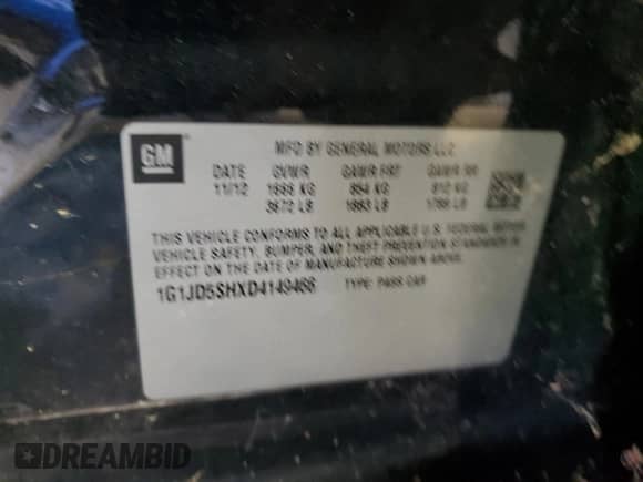 2013 Chevrolet Sonic LT with VIN 1G1JD5SHXD4149466, listed as a Copart auction lot 41432485 with 149,654 mi miles and Clean title. Bid and sale history available at DreamBid. Image 12.