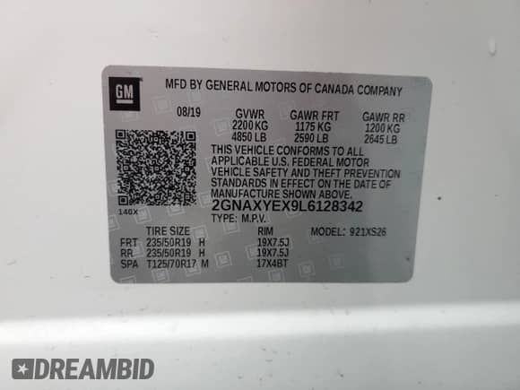 2020 Chevrolet Equinox Premier с VIN 2GNAXYEX9L6128342, выставлен на аукционе Copart как лот 48263955 с пробегом 35 382 миль миль и Списание • Salvage title. История ставок и продаж доступна на DreamBid. Изображение 15.
