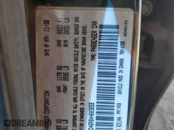 1999 Dodge Intrepid z VIN 2B3HD46R8XH603659, wystawiony jako Copart lot #54954395 z przebiegiem 88 965 mil mil oraz Czysty tytuł • Clean title. Historia ofert i sprzedaży dostępna na DreamBid. Obrazek 12.