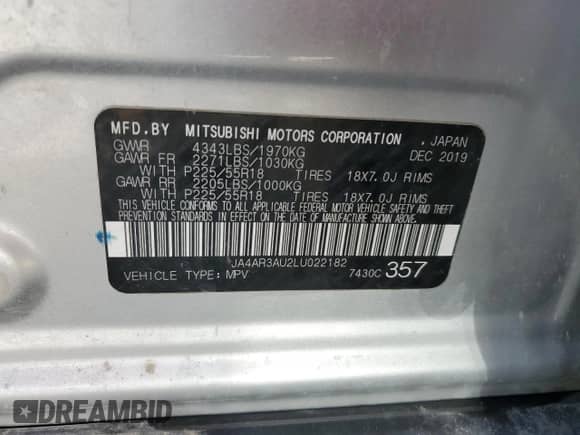 2020 Mitsubishi Outlander ES с VIN JA4AR3AU2LU022182, выставлен на аукционе Copart как лот 87292965 с пробегом 94 583 миль миль и Чистый • Clean title. История ставок и продаж доступна на DreamBid. Изображение 13.