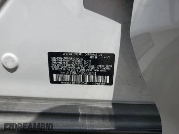 2023 Subaru WRX Premium with VIN JF1VBAF6XP9808224, listed as a Copart auction lot 65629435 with 23,737 mi miles and Clean title. Bid and sale history available at DreamBid. Image 13.