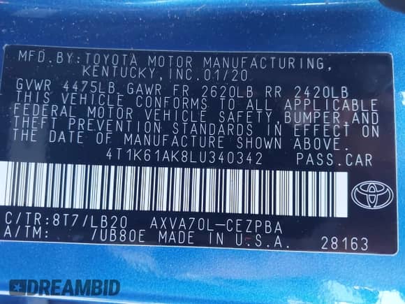 2020 Toyota Camry XSE z VIN 4T1K61AK8LU340342, wystawiony jako IAAI lot #43481652 z przebiegiem 31 078 mil mil oraz . Historia ofert i sprzedaży dostępna na DreamBid. Obrazek 9.