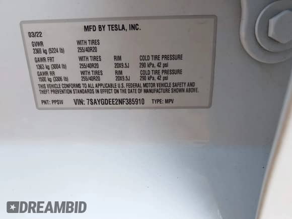 2022 Tesla Model Y Long Range z VIN 7SAYGDEE2NF385910, wystawiony jako IAAI lot #42146793 z przebiegiem 67 604 mil mil oraz . Historia ofert i sprzedaży dostępna na DreamBid. Obrazek 9.
