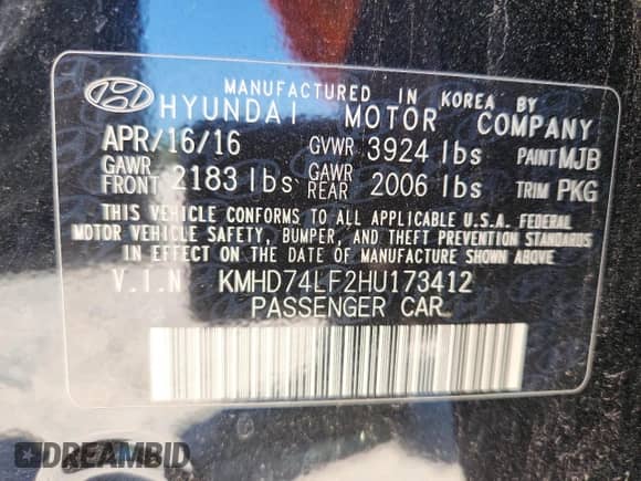 2017 Hyundai Elantra SE with VIN KMHD74LF2HU173412, listed as a Copart auction lot 66719485 with 120,374 mi miles and Salvage title. Bid and sale history available at DreamBid. Image 13.
