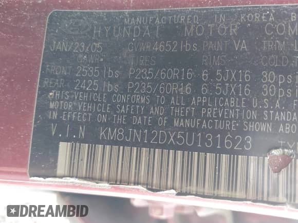 2005 Hyundai Tucson GLS с VIN KM8JN12DX5U131623, выставлен на аукционе IAAI как лот 42626201 с пробегом 241 085 миль миль и . История ставок и продаж доступна на DreamBid. Изображение 9.