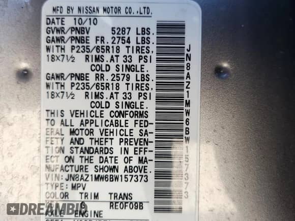 2011 Nissan Murano SL with VIN JN8AZ1MW6BW157373, listed as a Copart auction lot 81305925 with 136,998 mi miles and Salvage title. Bid and sale history available at DreamBid. Image 12.