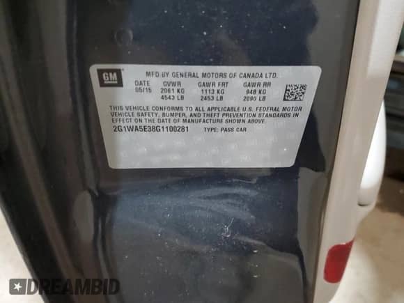 2016 Chevrolet Impala LS z VIN 2G1WA5E38G1100281, wystawiony jako Copart lot #56297165 z przebiegiem 98 910 mil mil oraz Szkoda całkowita • Salvage title. Historia ofert i sprzedaży dostępna na DreamBid. Obrazek 13.