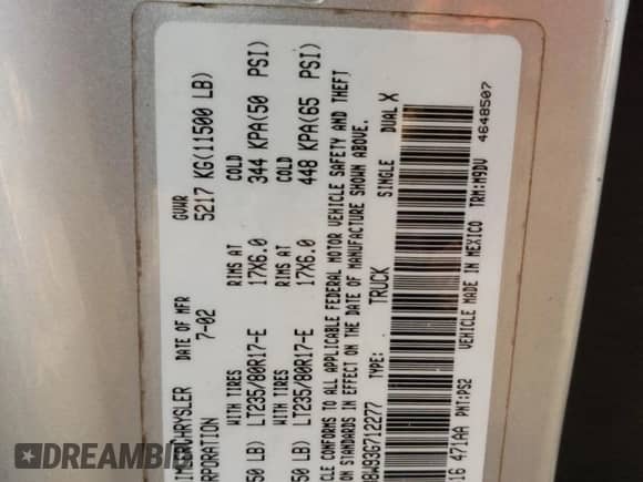 2003 Dodge RAM with VIN 3D7MA38W93G712277, listed as a Copart auction lot 75065424 with Not provided miles and Salvage title. Bid and sale history available at DreamBid. Image 13.