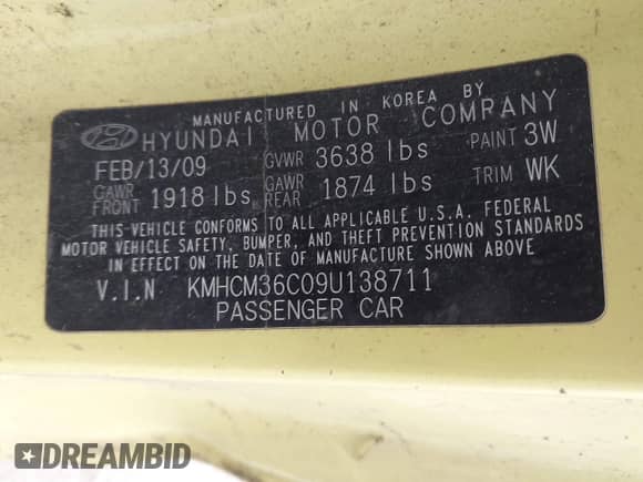 2009 Hyundai Accent Auto GS с VIN KMHCM36C09U138711, выставлен на аукционе IAAI как лот 42717146 с пробегом 220 396 миль миль и . История ставок и продаж доступна на DreamBid. Изображение 9.