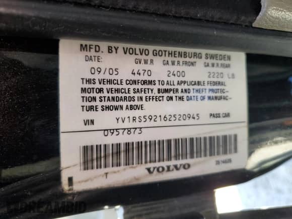 2006 Volvo S60 2.5L Turbo с VIN YV1RS592162520945, выставлен на аукционе Copart как лот 85179915 с пробегом 135 903 миль миль и Списание • Salvage title. История ставок и продаж доступна на DreamBid. Изображение 13.
