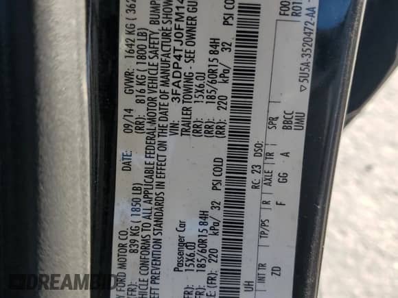 2015 Ford Fiesta S with VIN 3FADP4TJ0FM142143, listed as a Copart auction lot 66557865 with 134,988 mi miles and Salvage title. Bid and sale history available at DreamBid. Image 13.