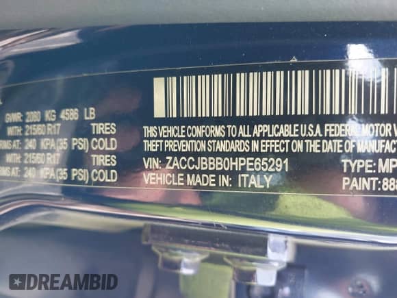 2017 Jeep Renegade Altitude with VIN ZACCJBBB0HPE65291, listed as a IAAI auction lot 43341027 with 107,891 mi miles and . Bid and sale history available at DreamBid. Image 9.